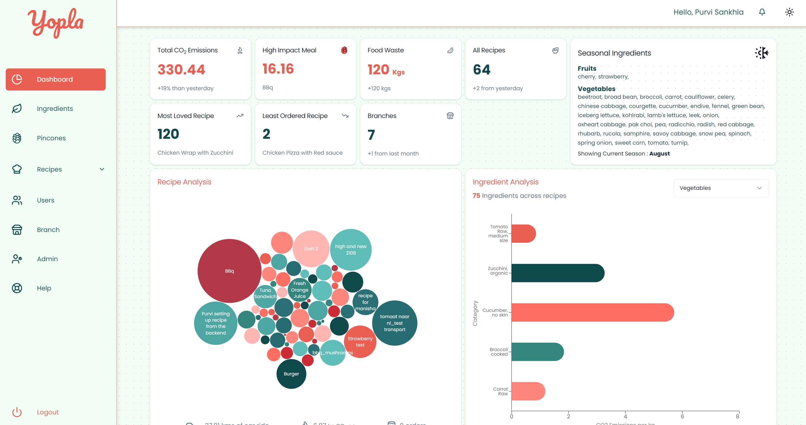 Yopla AI-powered carbon footprint calculator for recipes analyzing 35000 food items
